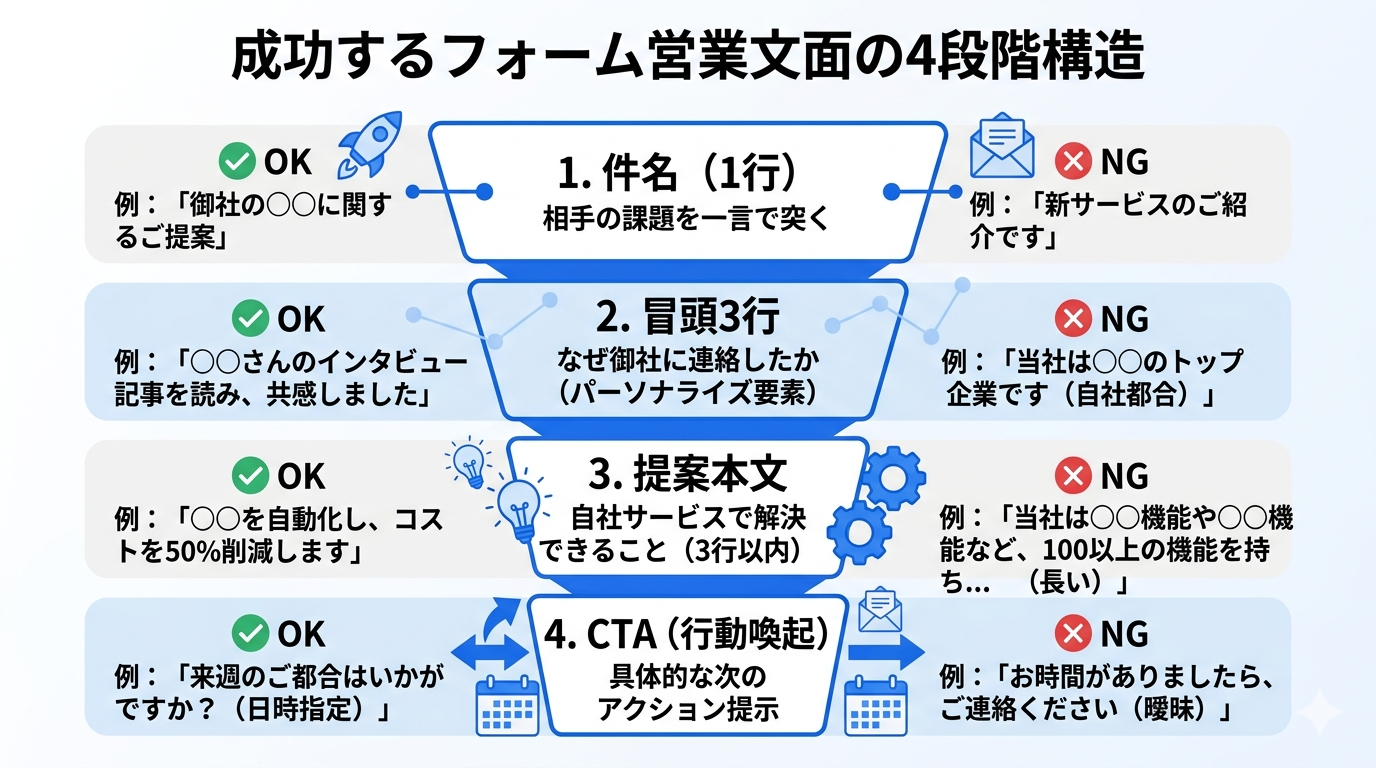 フォーム営業の4段階文面構造図