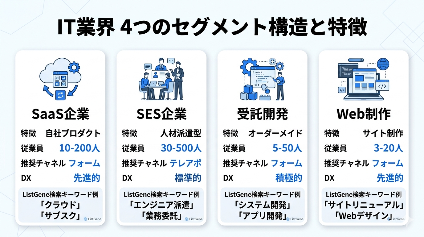 IT業界4つのセグメント構造と特徴比較図