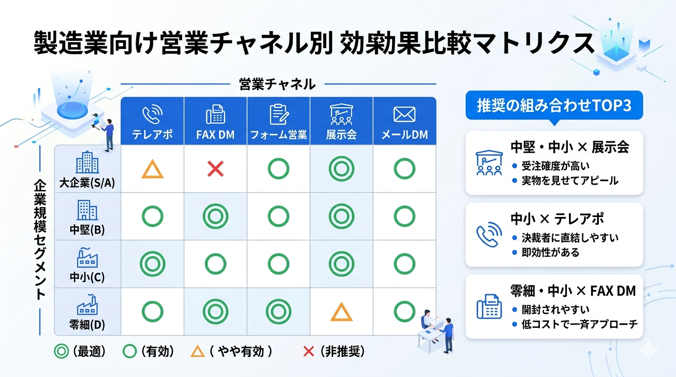 製造業向け営業チャネル別効果比較マトリクス