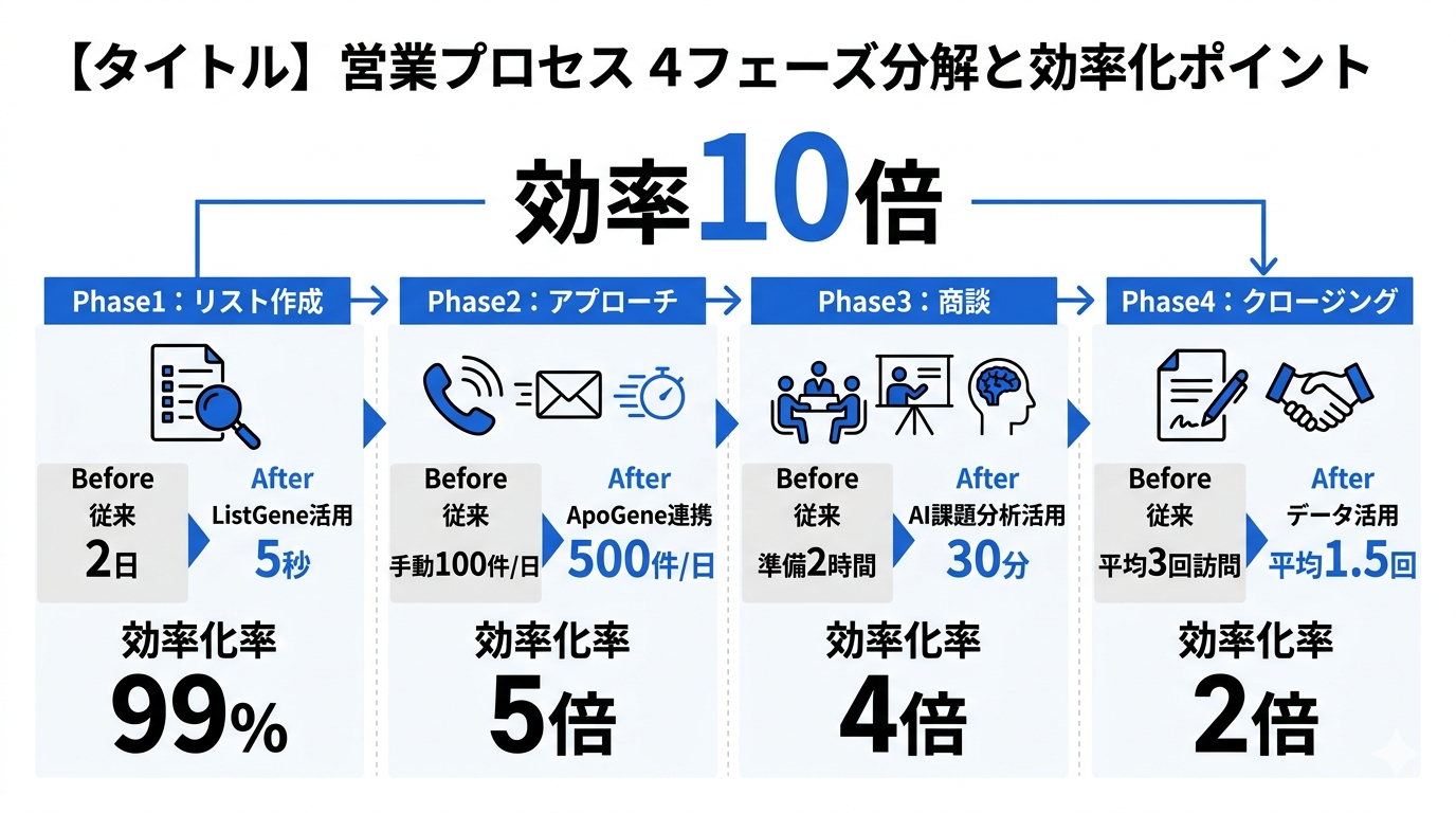 新規営業4フェーズの効率化ポイント全体図