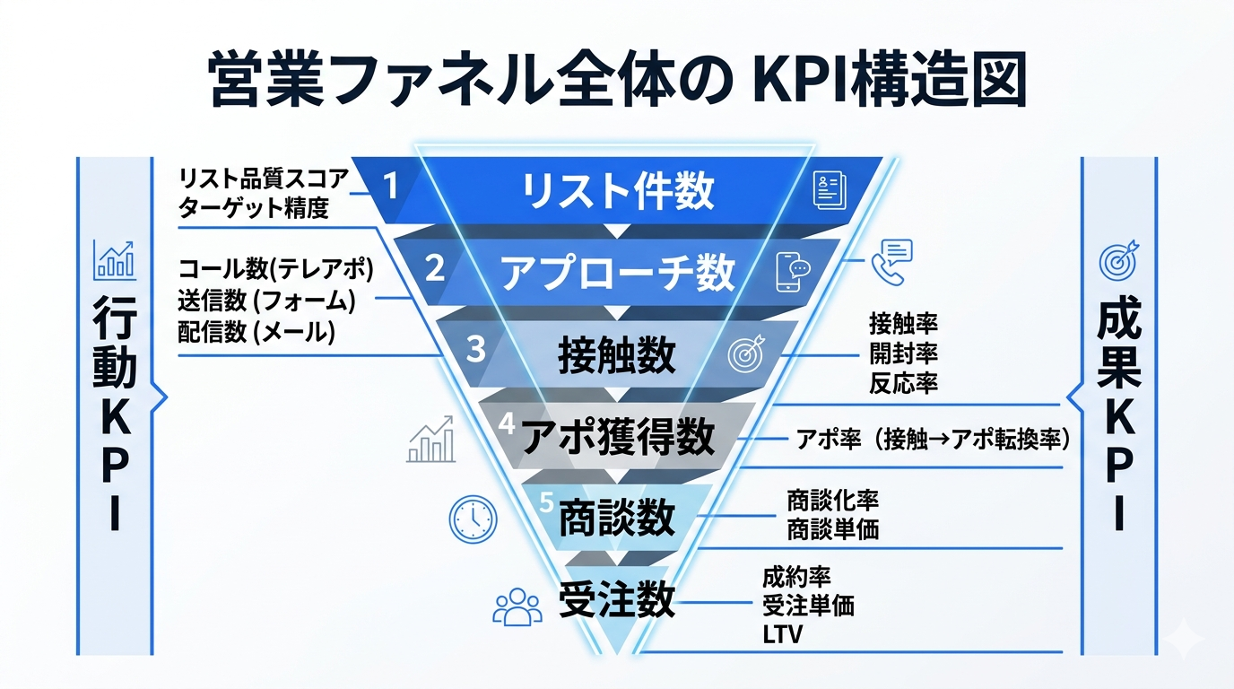 営業ファネル全体のKPI構造図