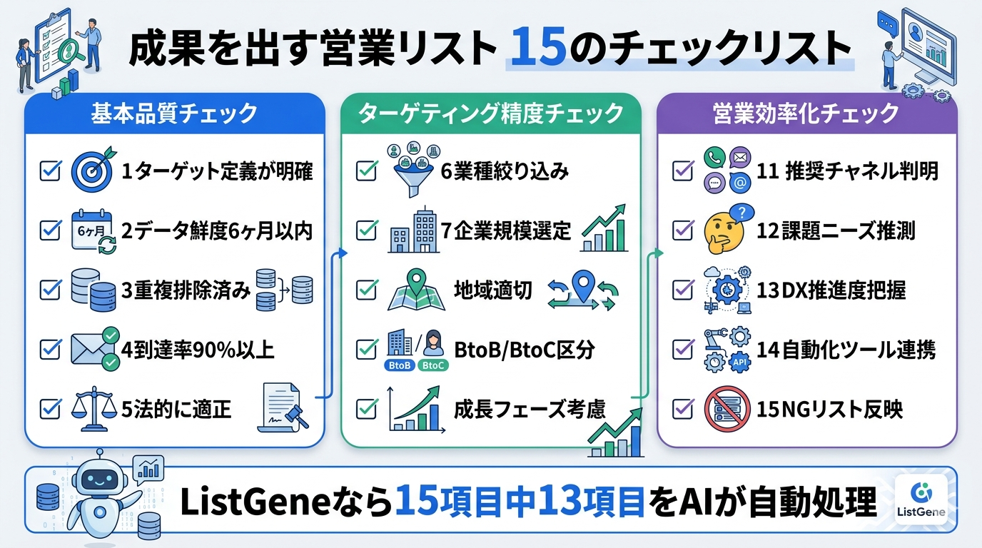 成果を出す営業リスト15のチェックリスト全体図